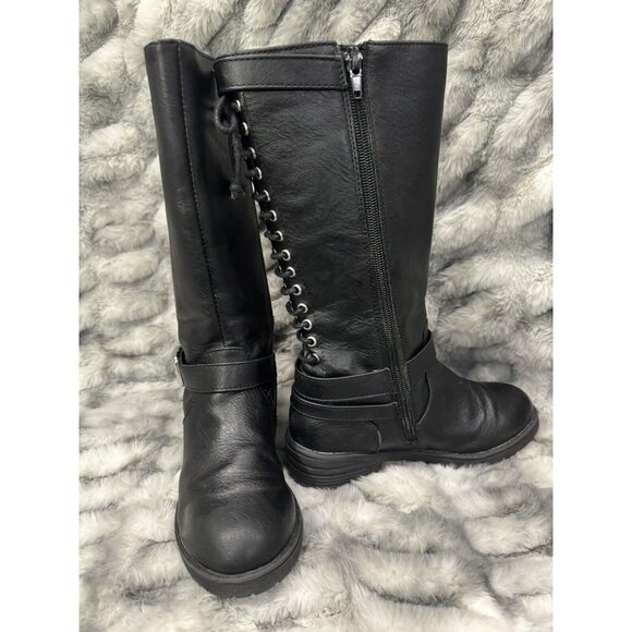 BOC Born Concept Roxy Black Vegan Faux Leather Tall Lace Buckle Combat Boots 1 - Picture 1 of 9